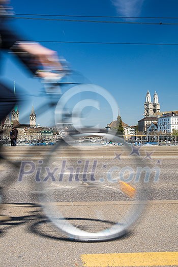 Zurich cityscape with motion blurred city traffic Zurich cityscape with motion blurred city traffic