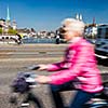 Zurich cityscape with motion blurred city traffic