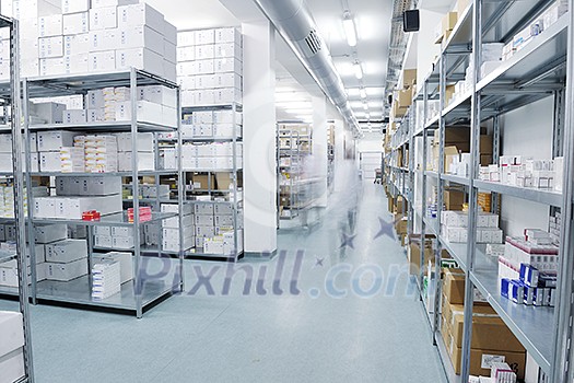 medical factory supplies storage indoor with workers people medical factory supplies storage indoor with workers people