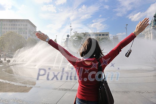 beautiful youn woman tourist in france at vacation and travel trip beautiful youn woman tourist in france at vacation and travel trip