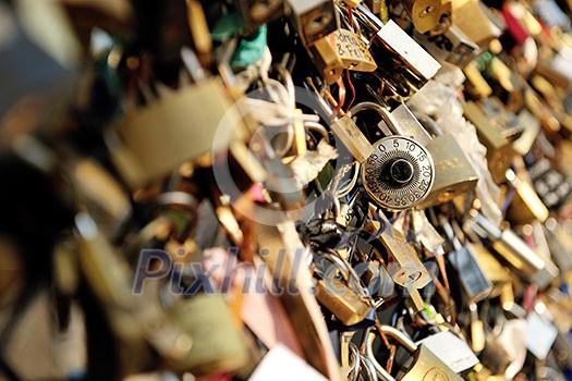 Love locks in Paris representing secure friendship and romance Love locks in Paris representing secure friendship and romance
