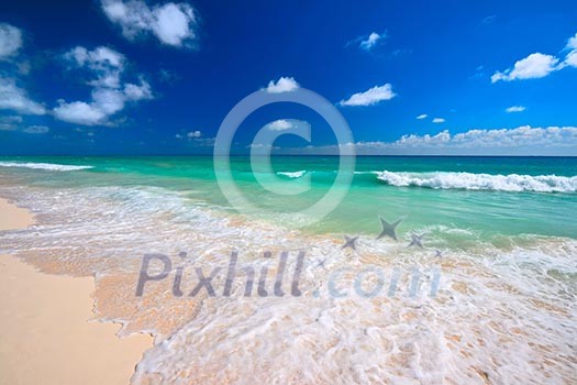 Beautiful beach and  waves of Caribean Sea