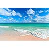 Beautiful beach and  waves of Caribean Sea. Riviera Maya, Mexico