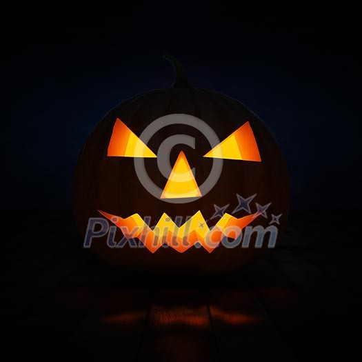 Halloween concept design background - scary Jack-o'-lantern carved pumpkin with candle light inside