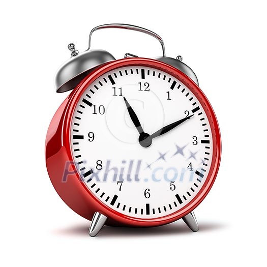 Red retro styled classic alarm clock isolated on white Red retro styled classic alarm clock isolated on white