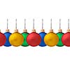 Row pf  hanging Christmas baubles isolated  on white background, seamless horizontally