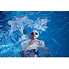 swimmer excercise on indoor swimming pool, sport and health concept