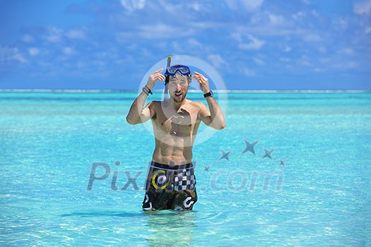 Shirtless young guy with diving mask Shirtless young guy with diving mask