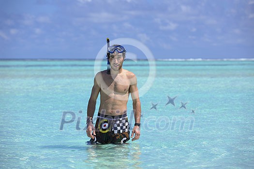 Shirtless young guy with diving mask Shirtless young guy with diving mask