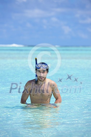 Shirtless young guy with diving mask