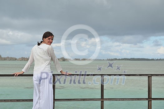 young woman relax on cloudy summer day and bad weather young woman relax on cloudy summer day and bad weather