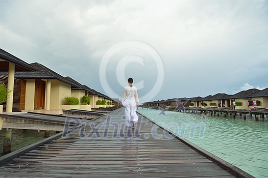 young woman relax on cloudy summer day and bad weather young woman relax on cloudy summer day and bad weather