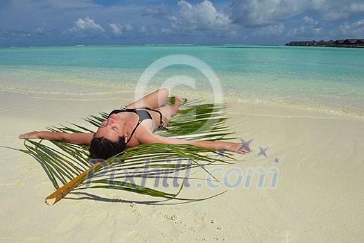 happy young woman on summer vacation on beautiful tropical beach have fun enjoy and relax happy young woman on summer vacation on beautiful tropical beach have fun enjoy and relax