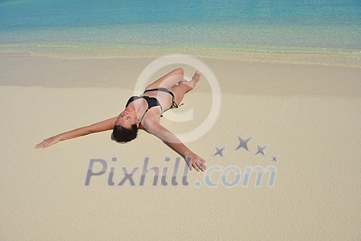 happy young woman on summer vacation on beautiful tropical beach have fun enjoy and relax happy young woman on summer vacation on beautiful tropical beach have fun enjoy and relax