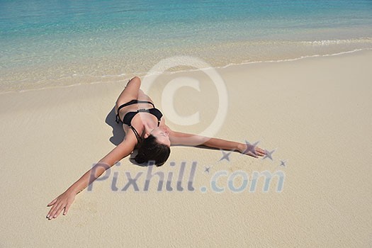 happy young woman on summer vacation on beautiful tropical beach have fun enjoy and relax happy young woman on summer vacation on beautiful tropical beach have fun enjoy and relax