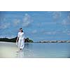 happy young woman on summer vacation on beautiful tropical beach have fun enjoy and relax