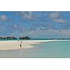 happy young woman on summer vacation on beautiful tropical beach have fun enjoy and relax