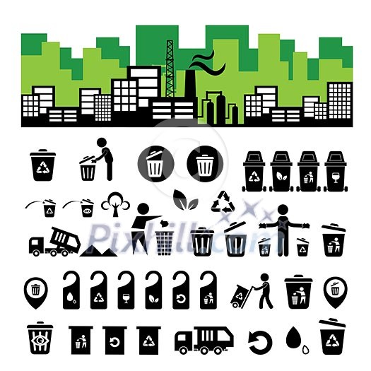 recycling bin icon set  on white  background 