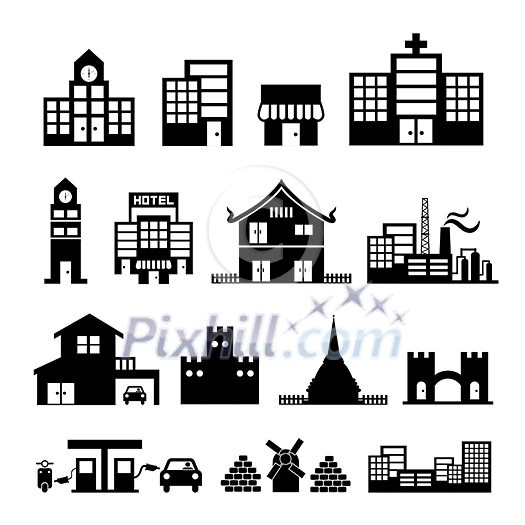 buildings icon on gray background 