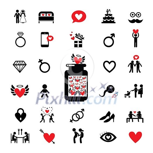 wedding and valentine icon set  