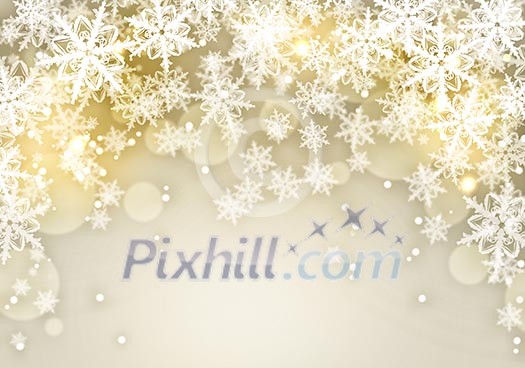 Conceptual image with snowflakes on golden background