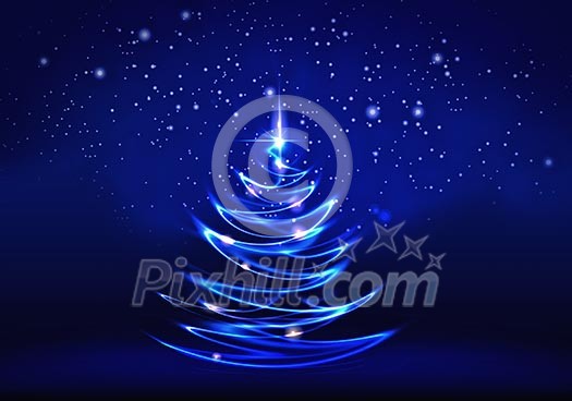 Conceptual blue image with christmas tree theme