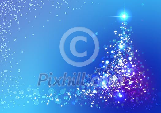 Conceptual blue image with christmas tree theme