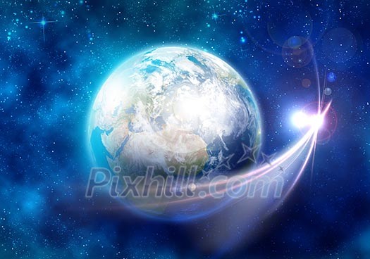 Space image of planet Earth and satellite. Elements of this image are furnished by NASA
