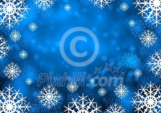 Blue Christmas background with snowflakes and lights