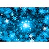 Blue Christmas background with snowflakes and lights