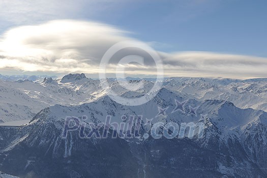 mountain snow fresh sunset at ski resort in france val thorens 