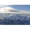 mountain snow fresh sunset at ski resort in france val thorens 