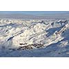 mountain snow fresh sunset at ski resort in france val thorens 