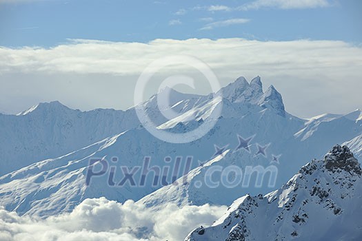 mountain snow fresh sunset at ski resort in france val thorens 