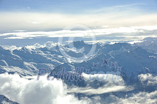 mountain snow fresh sunset at ski resort in france val thorens 