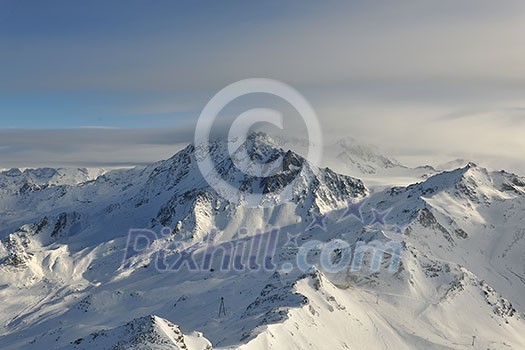 mountain snow fresh sunset at ski resort in france val thorens mountain snow fresh sunset at ski resort in france val thorens