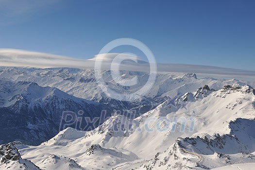 mountain snow fresh sunset at ski resort in france val thorens mountain snow fresh sunset at ski resort in france val thorens