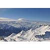 mountain snow fresh sunset at ski resort in france val thorens 