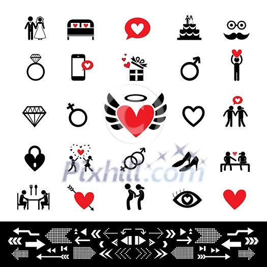 wedding and valentine icon set 