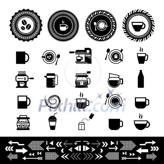 cup and coffee vector icon set  