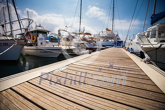 Marina with anchored boats