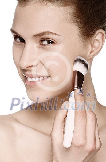 Makeup. Cosmetic. Base for perfect make-up. Beautiful woman applying make-up. Makeup. Cosmetic. Base for perfect make-up. Beautiful woman applying make-up.