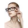 Portrait of beautiful caucasian woman in glasses. Isolated on white background. Studio shot. Beauty girl in eyewear.