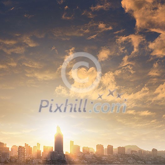 View of Benidorm on sunset, Costa Blanca, Spain