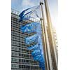 European Union flags in front of the Berlaymont building (European commission) in Brussels, Belgium.