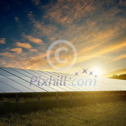 solar panels under blue sky on sunset solar panels under blue sky on sunset