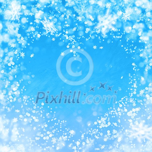 blue winter background with heart and snowflakes