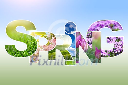 Spring word collage made of different photos