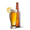 Beer in glass with lemon and bottle isolated on white