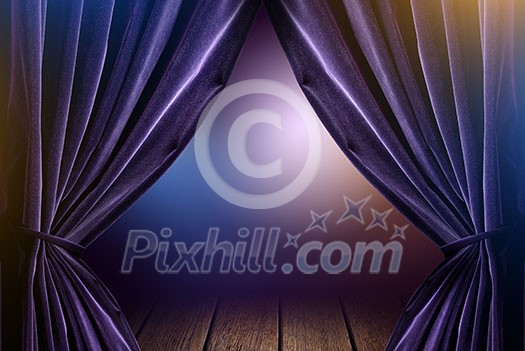 violet curtains in theater with dramatic light